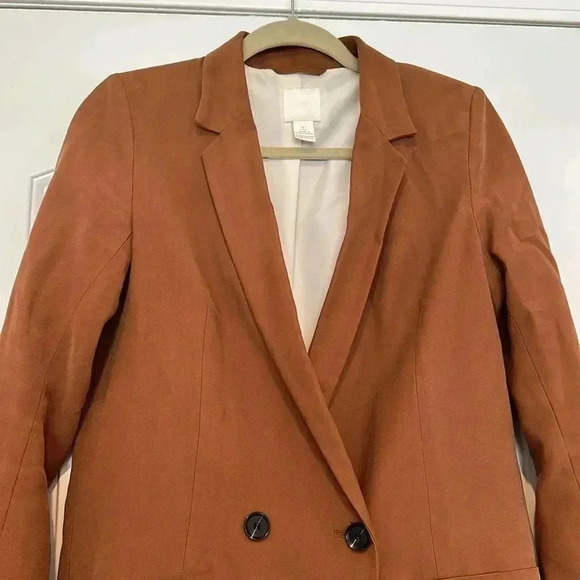H&M Double-Breasted Jacket Brown Sz 2 - Picture 4 of 10